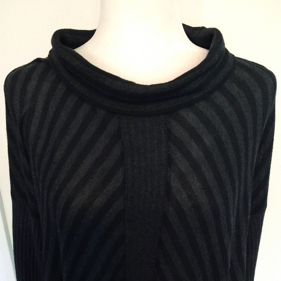 Eileen Fisher Black Gray Striped Cowl Neck Lightweight Sweater Boxy Oversized - Picture 5 of 9